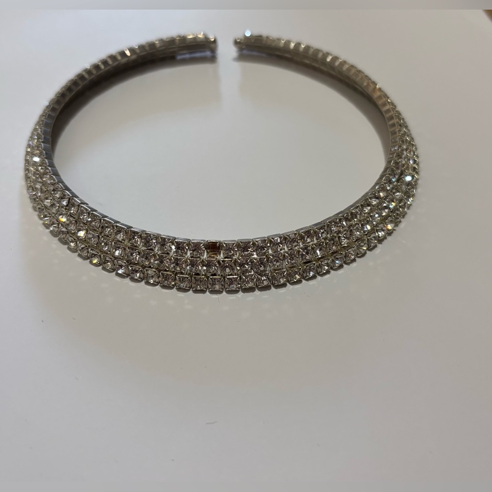 Silver Choker Statement Necklace Missing Gem - image 4